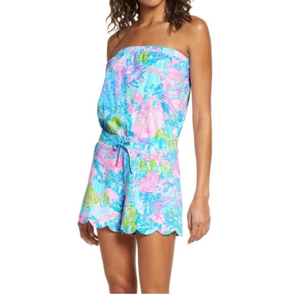 Lilly Pulitzer Pants - Lilly Pulitzer Jace Strapless Romper in "Fish My Wish"